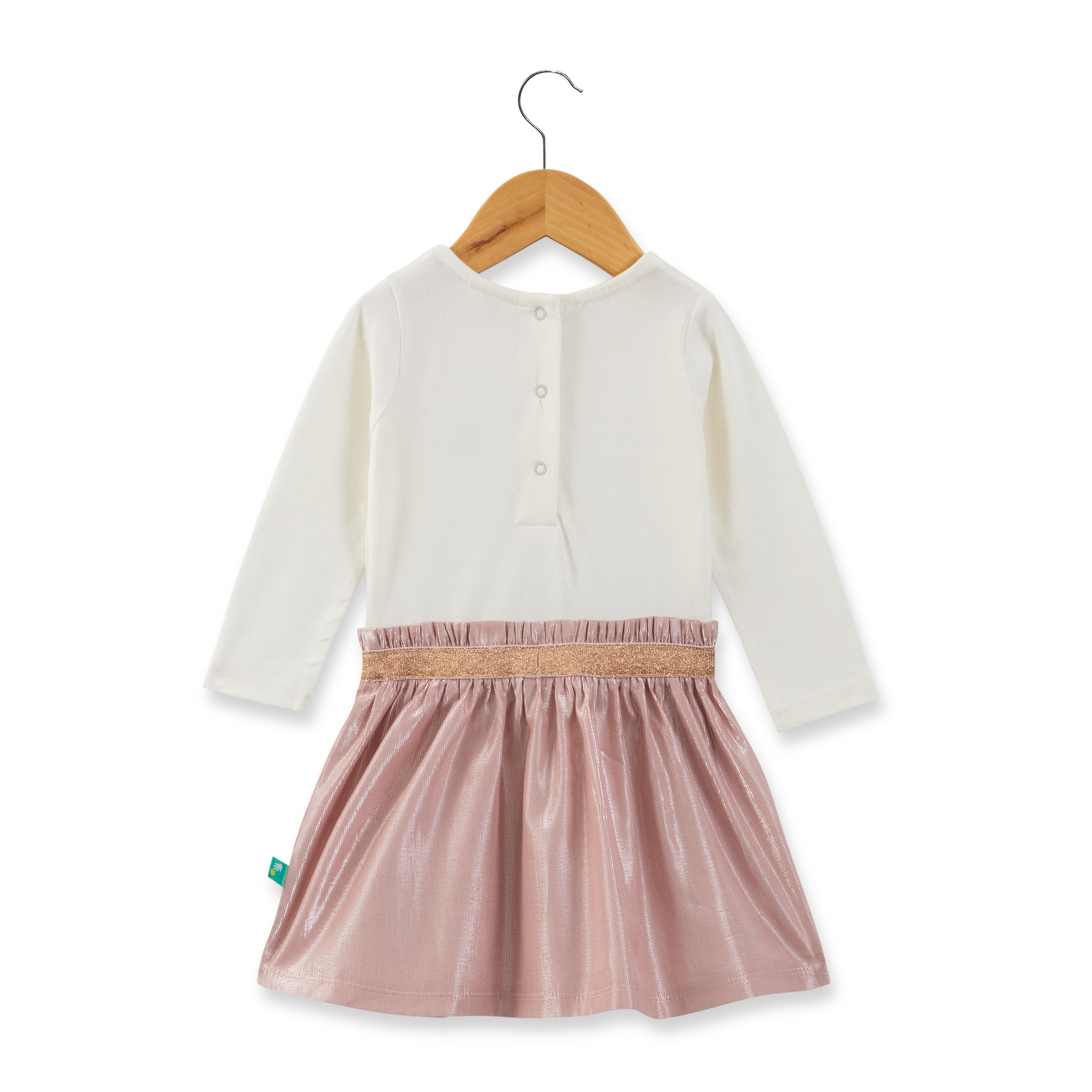 Baby Girls' Ivory and Metallic Pink Dress with Gold Crown & Glitter Waistband