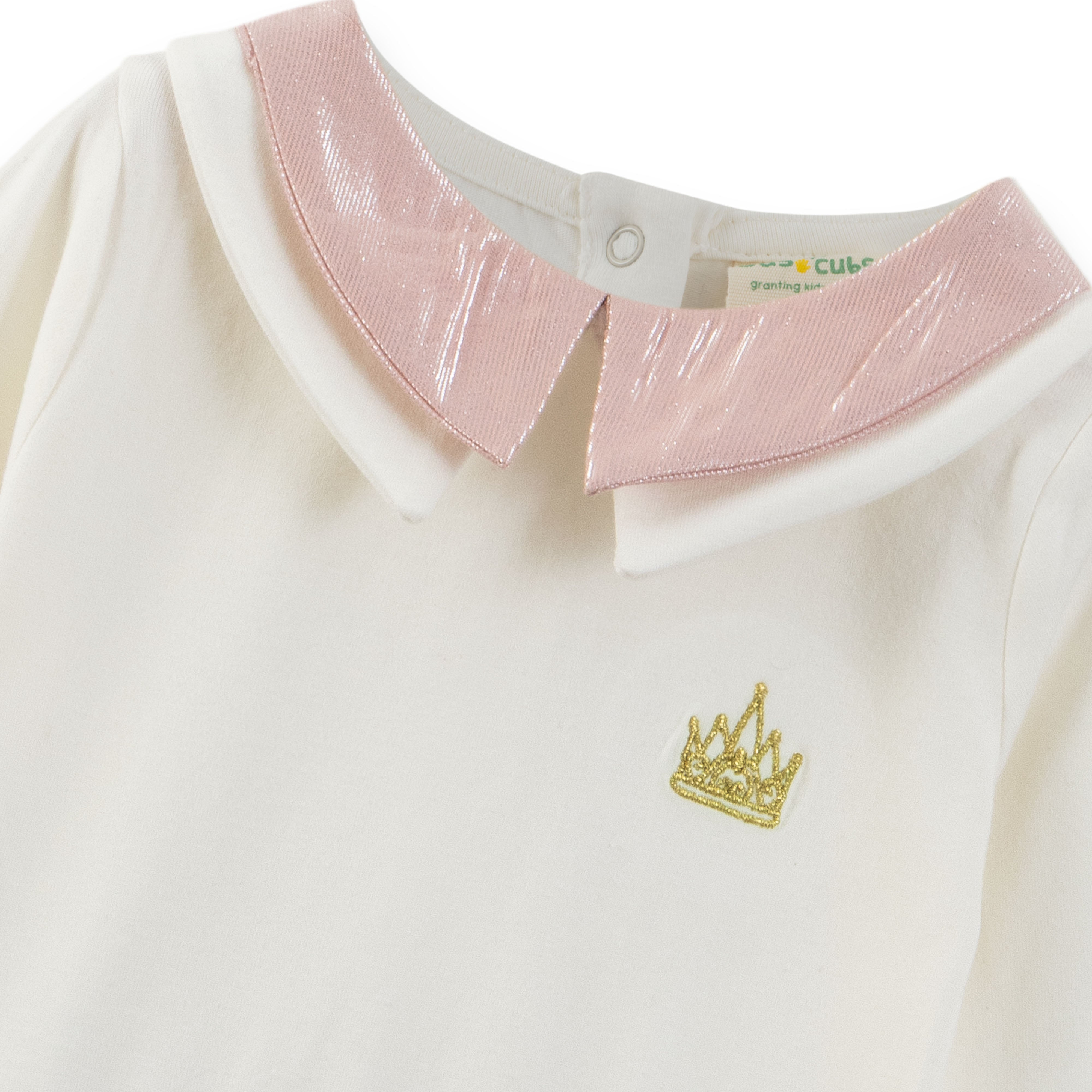 Baby Girls' Ivory and Metallic Pink Dress with Gold Crown & Glitter Waistband