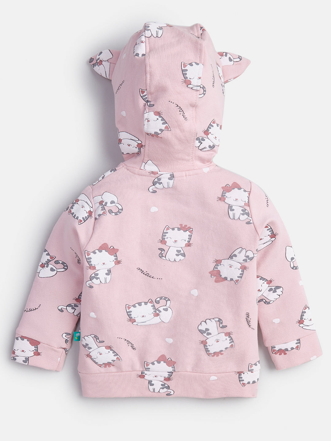 Baby Girls' Pink Cat Print Hoodie & Jogger Set with Ear Detail