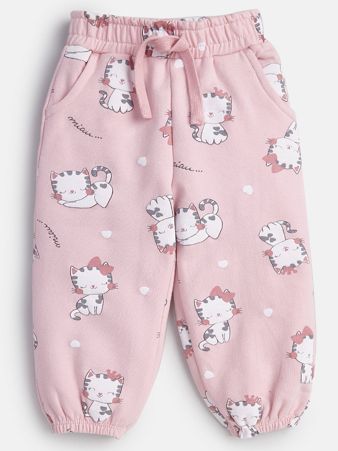 Baby Girls' Pink Cat Print Hoodie & Jogger Set with Ear Detail