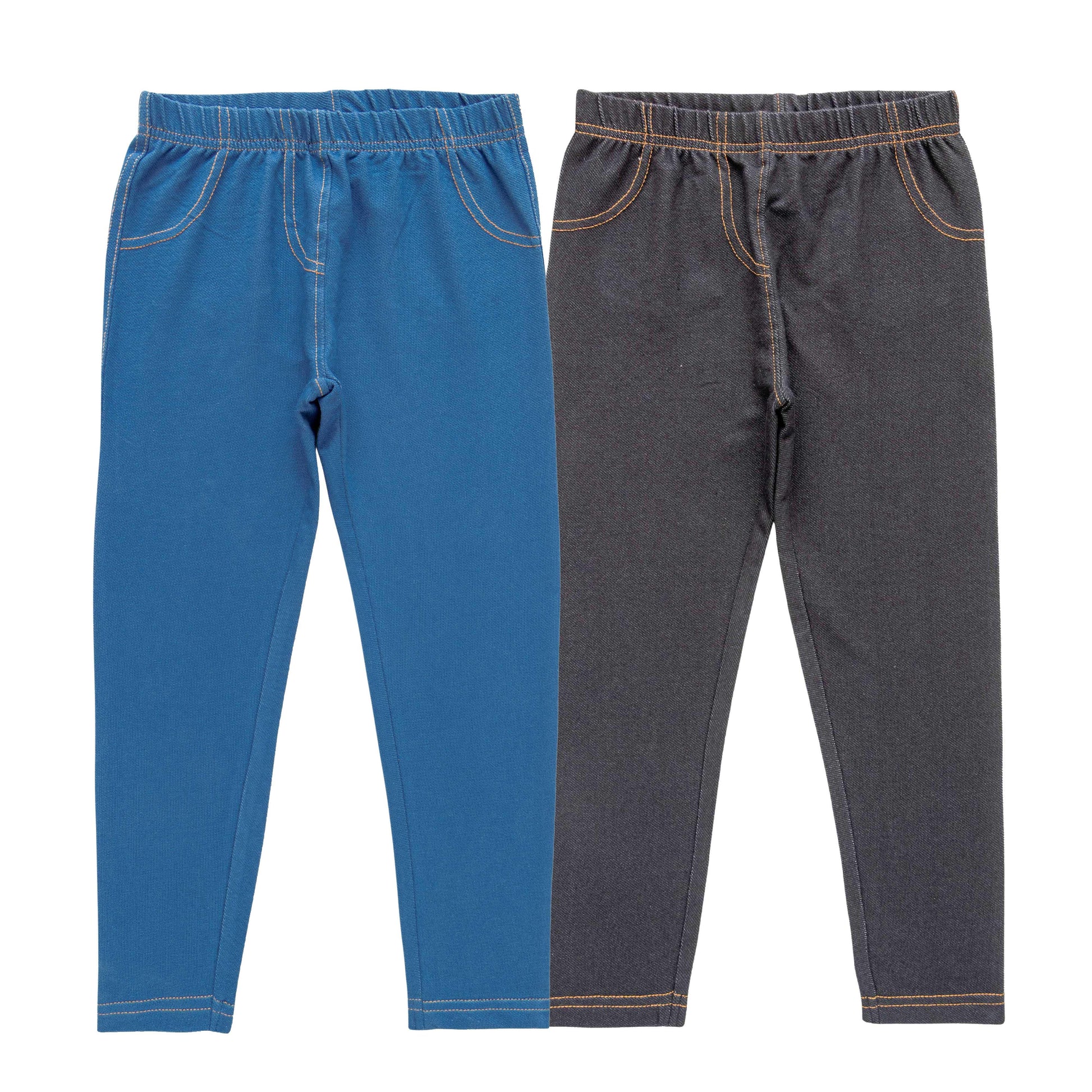 "Baby Girls' Cotton Stretch Jeggings – Pack of 2 (Blue & Black)"