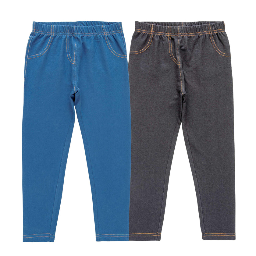 "Baby Girls' Cotton Stretch Jeggings – Pack of 2 (Blue & Black)"