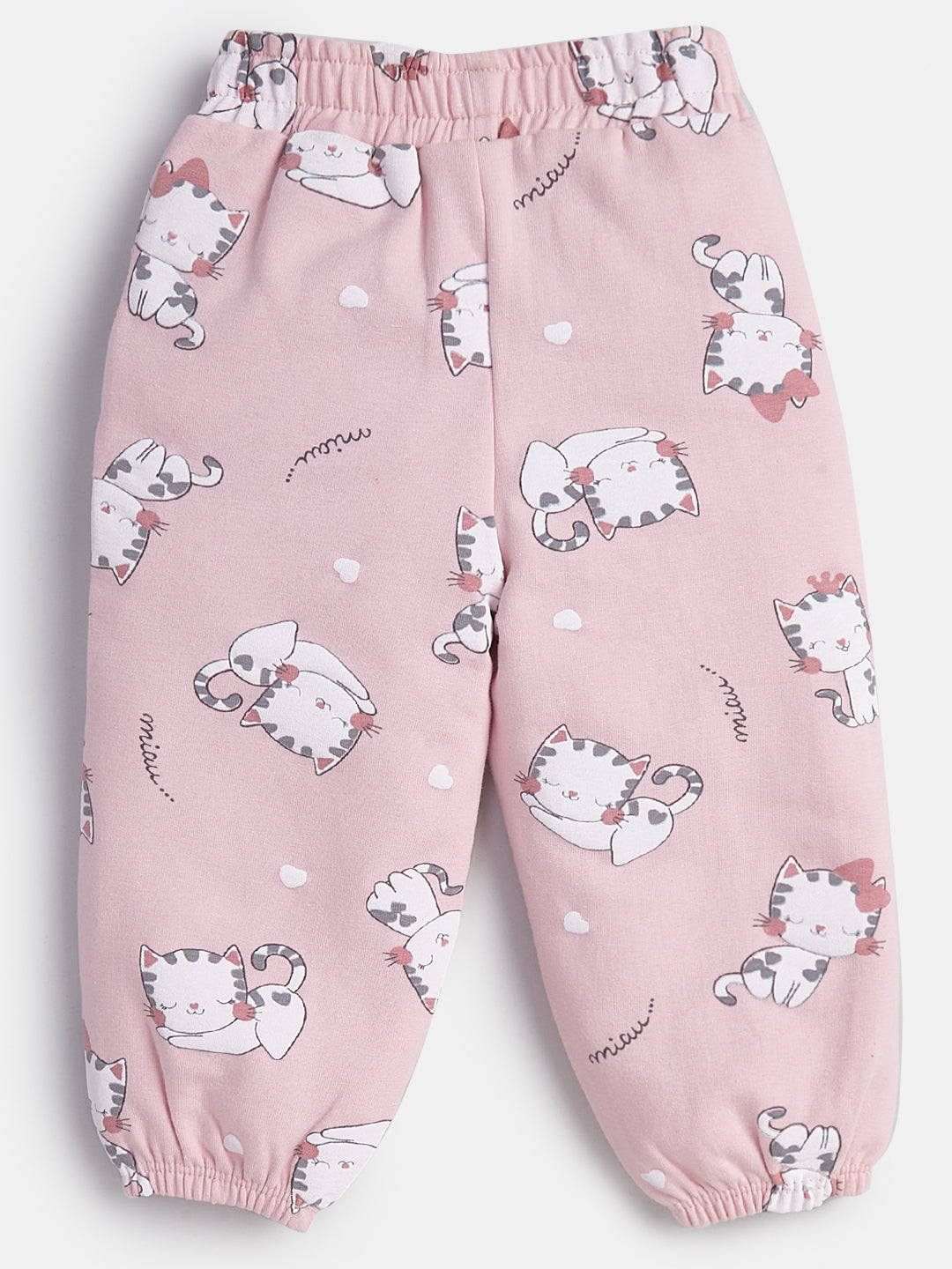 Baby Girls' Pink Cat Print Hoodie & Jogger Set with Ear Detail