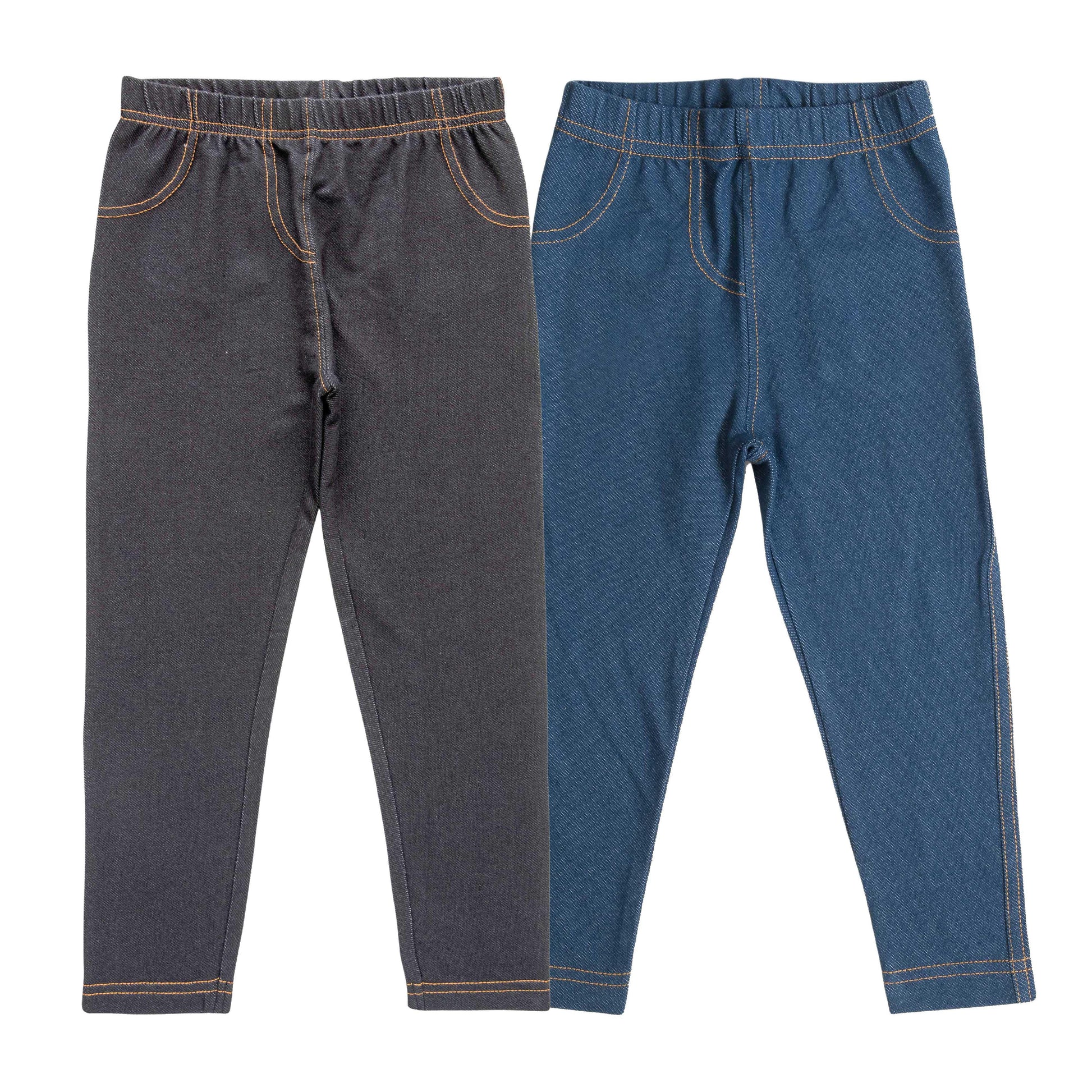 "Girls' Denim-Style Jeggings - Combo Pack of 2 (Black & Blue)"