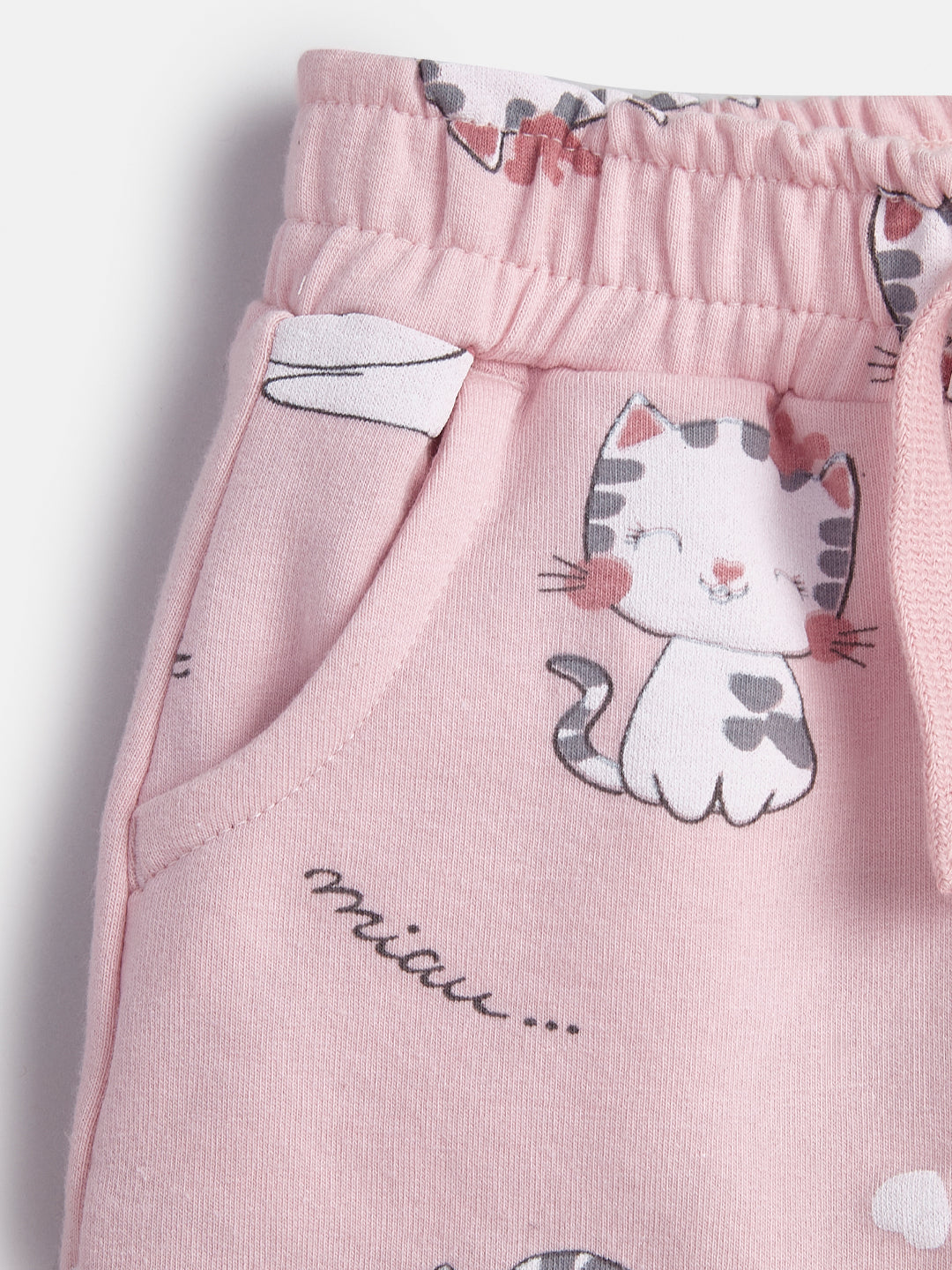 Baby Girls' Pink Cat Print Hoodie & Jogger Set with Ear Detail