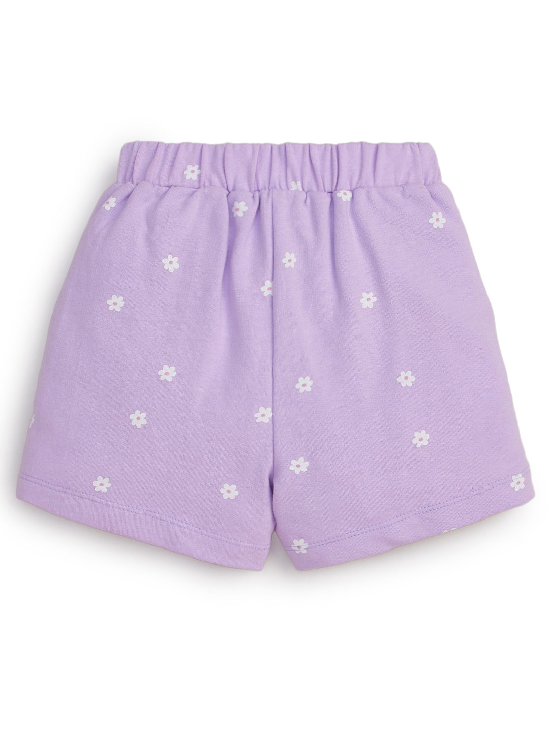 "Girls' Lilac Floral Print Shorts with Bow – Soft Cotton