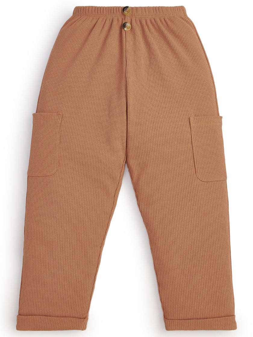 "Baby Boys' Ribbed Cotton Cargo Trousers – Maroon