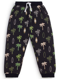 "Baby Boys' Black Jogger Pants with Palm Tree & Surfboard Print