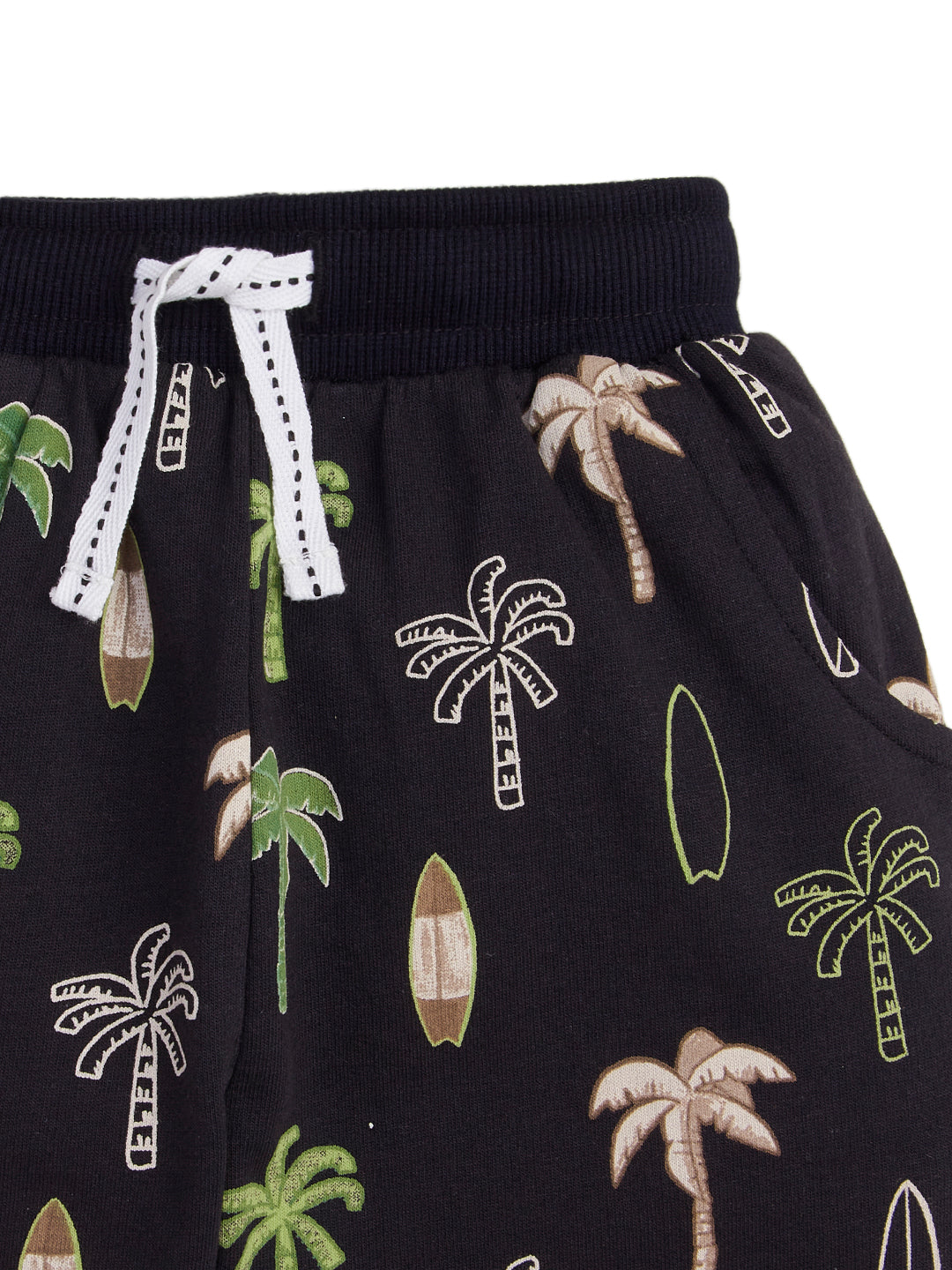 "Boys' Black Jogger Pants with Palm Tree & Surfboard Print