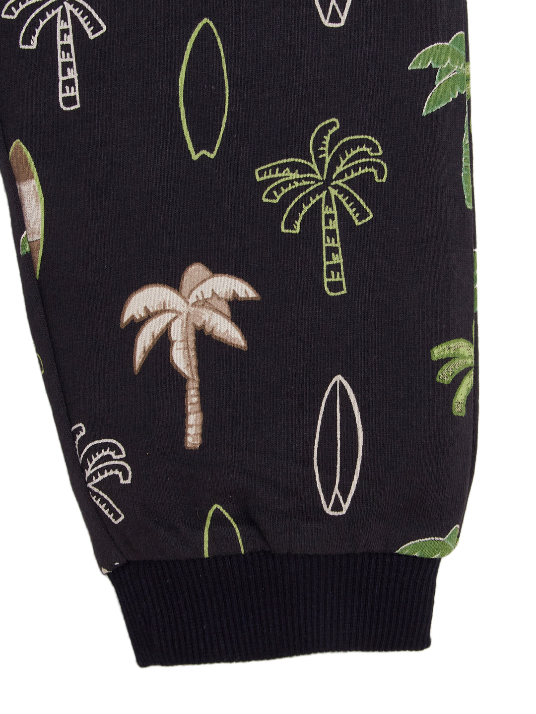 "Boys' Black Jogger Pants with Palm Tree & Surfboard Print
