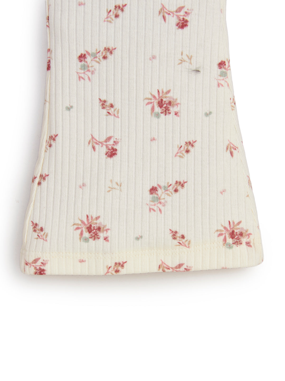 "Girls' Ribbed Cotton Flared Leggings – Cream Floral Print"