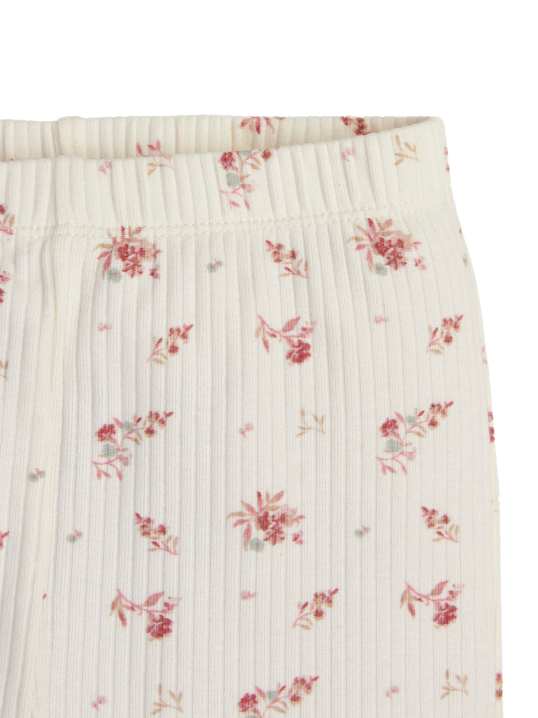 "Girls' Ribbed Cotton Flared Leggings – Cream Floral Print"