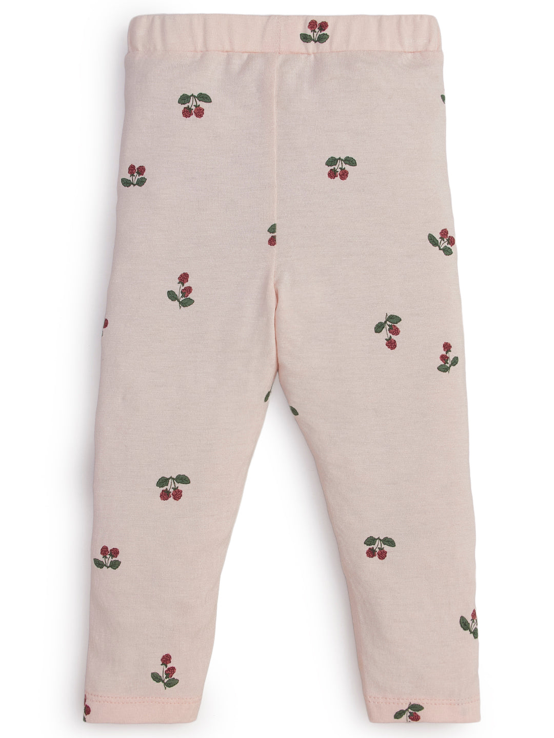 "Girls' Light Pink Cotton Leggings – Cherry Print Design"