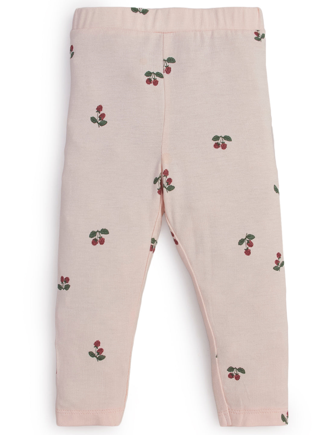 "Girls' Light Pink Cotton Leggings – Cherry Print Design"