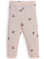 "Girls' Light Pink Cotton Leggings – Cherry Print Design"