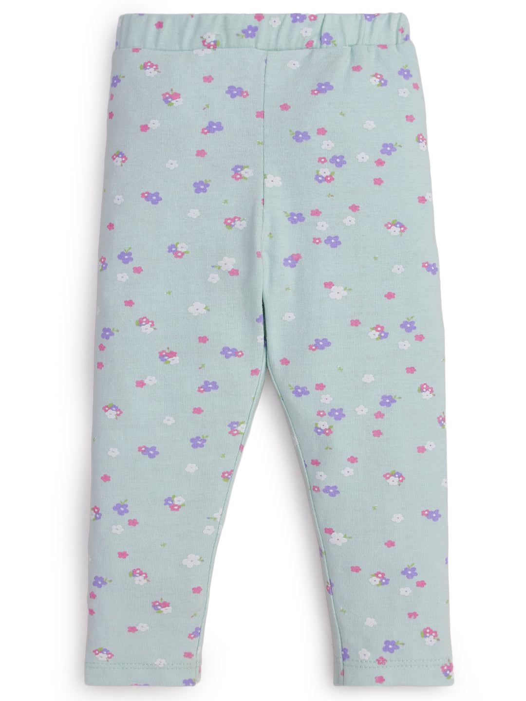 "Girls' Mint Green Leggings with Tiny Floral Print"