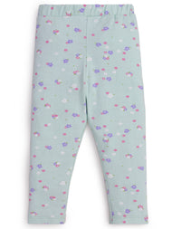 "Girls' Mint Green Leggings with Tiny Floral Print"