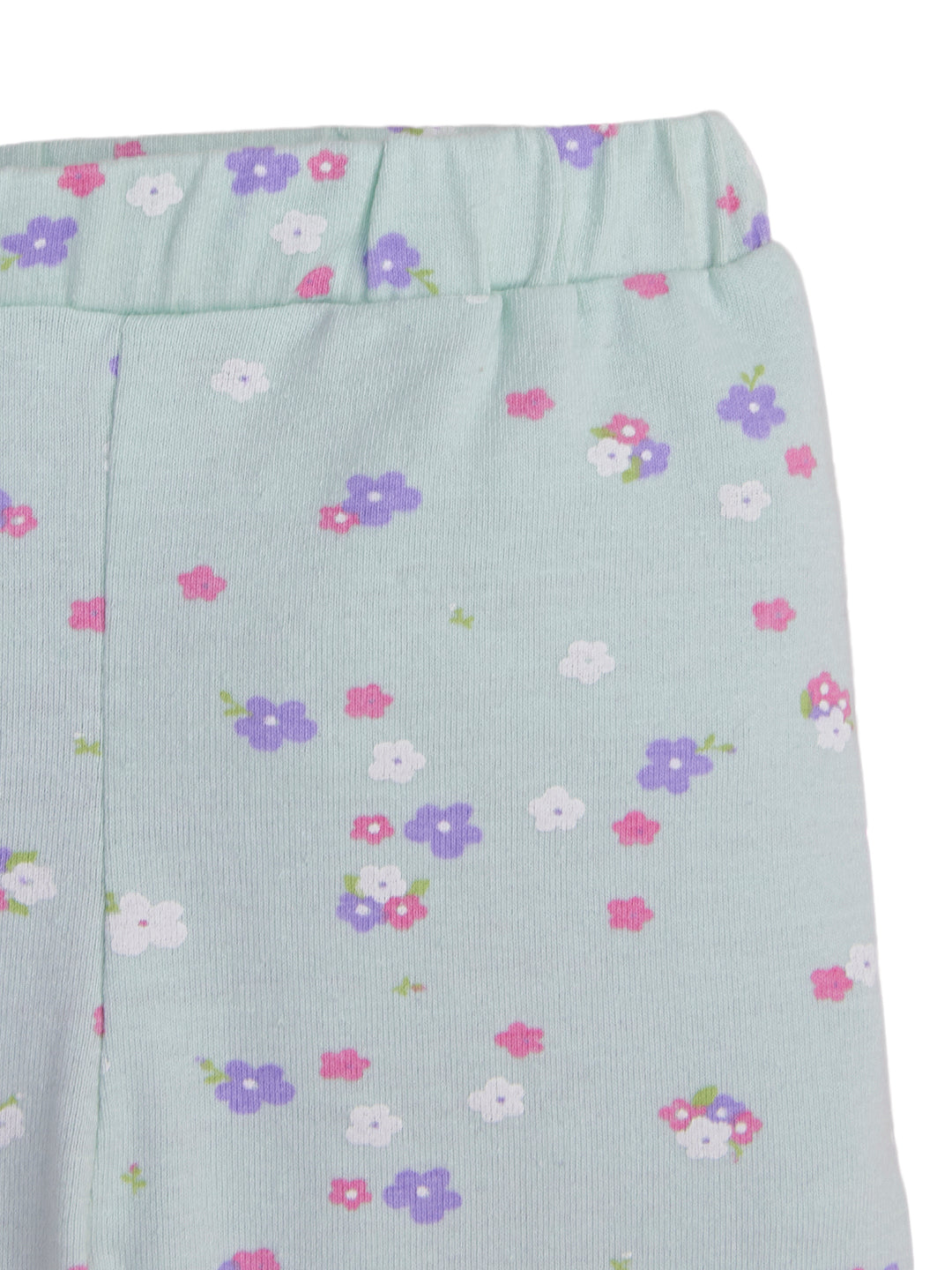 "Girls' Mint Green Leggings with Tiny Floral Print"