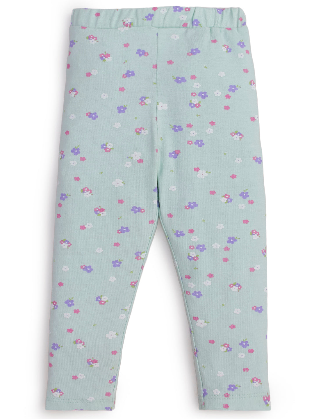 "Girls' Mint Green Leggings with Tiny Floral Print"