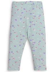 "Girls' Mint Green Leggings with Tiny Floral Print"