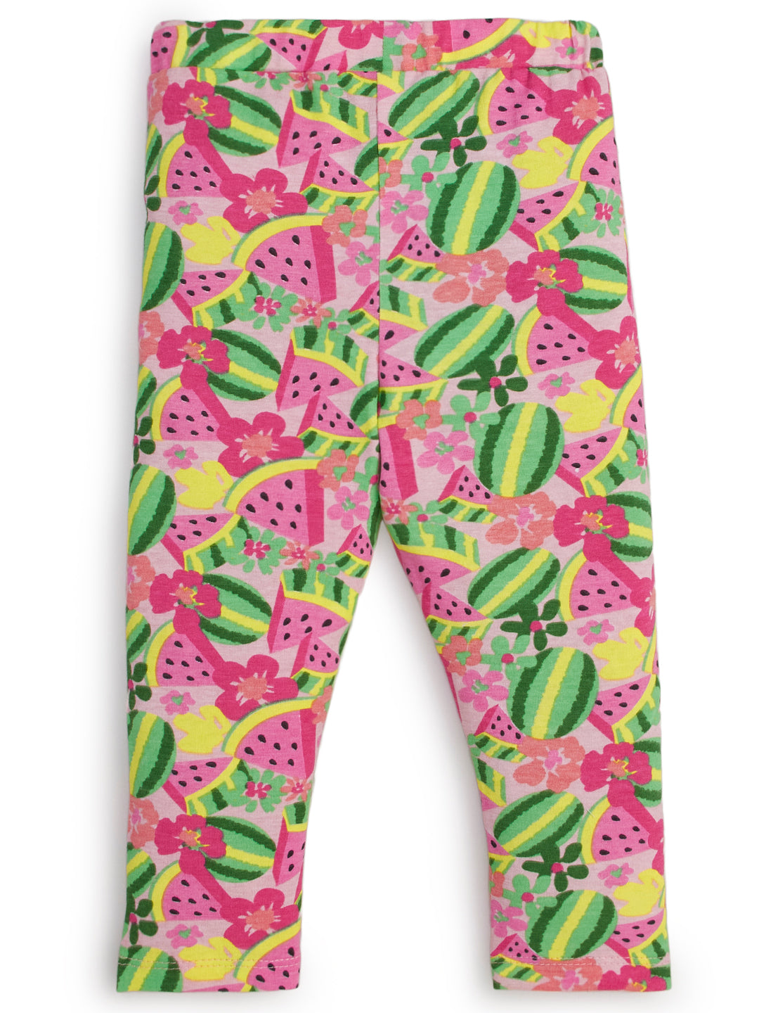 "Girls' Tropical Fruit Print Leggings – Pink & Green"