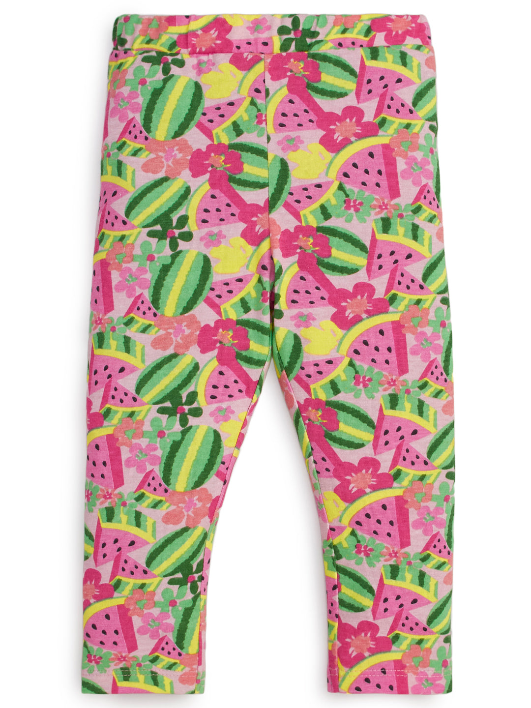 "Girls' Tropical Fruit Print Leggings – Pink & Green"