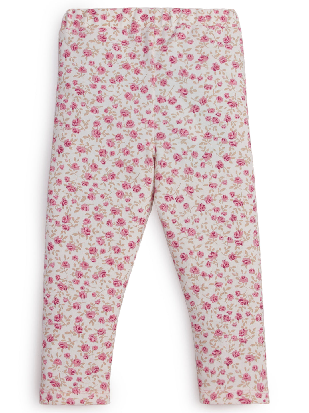 "Girls' Floral Print Cotton Leggings – Pink Rose Pattern"