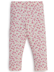 "Girls' Floral Print Cotton Leggings – Pink Rose Pattern"