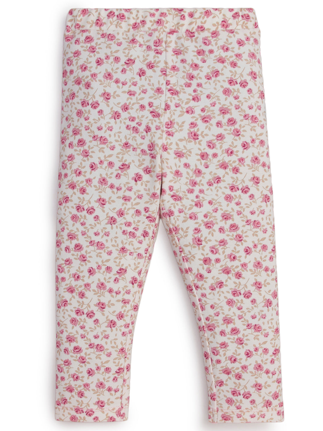"Girls' Floral Print Cotton Leggings – Pink Rose Pattern"