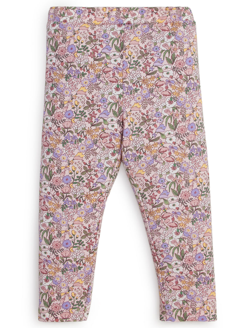 "Girls' All-Over Floral Print Leggings – Pink Multicolor"
