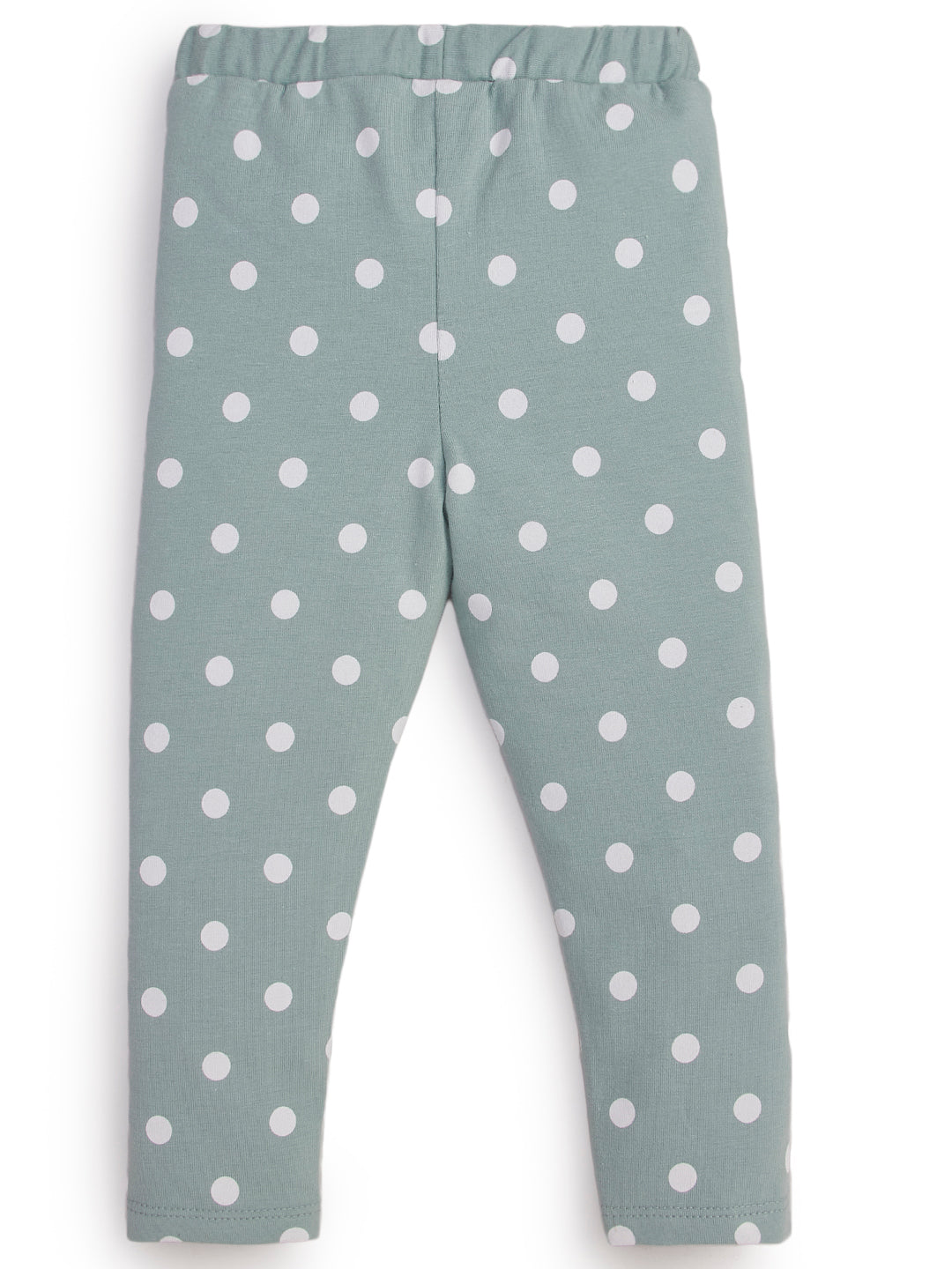 "Girls' Sage Green Leggings with White Polka Dot Print"