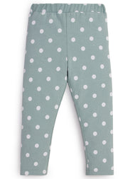"Girls' Sage Green Leggings with White Polka Dot Print"
