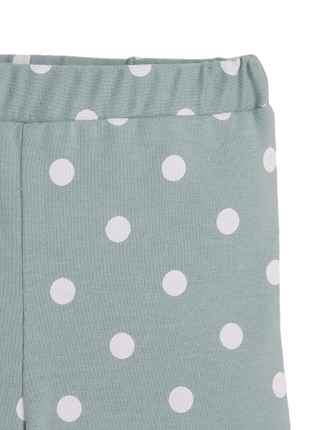 "Girls' Sage Green Leggings with White Polka Dot Print"