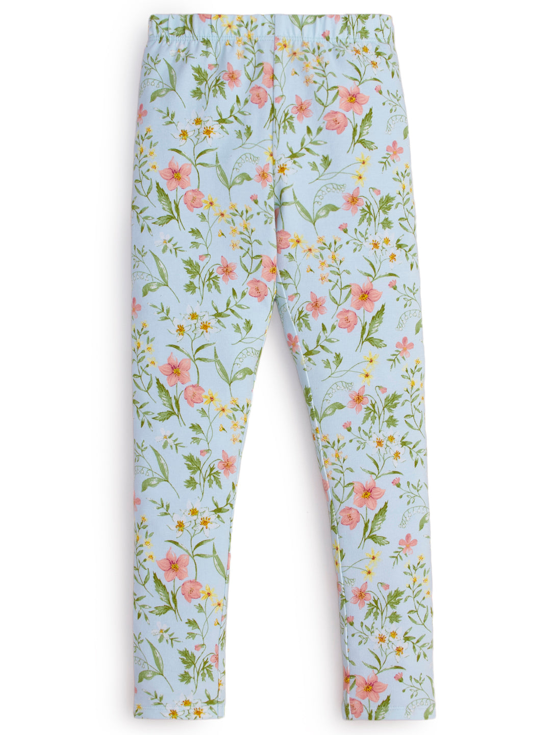 "Girls' Light Green Floral Print Leggings – Soft Cotton Blend"
