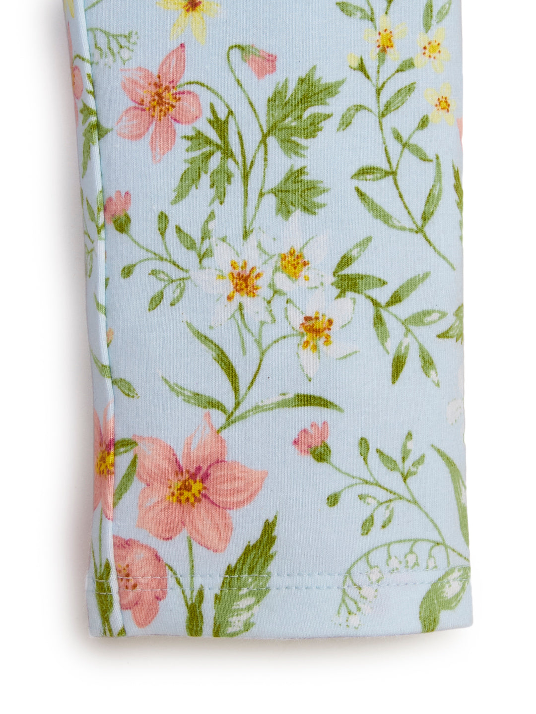 "Girls' Light Green Floral Print Leggings – Soft Cotton Blend"