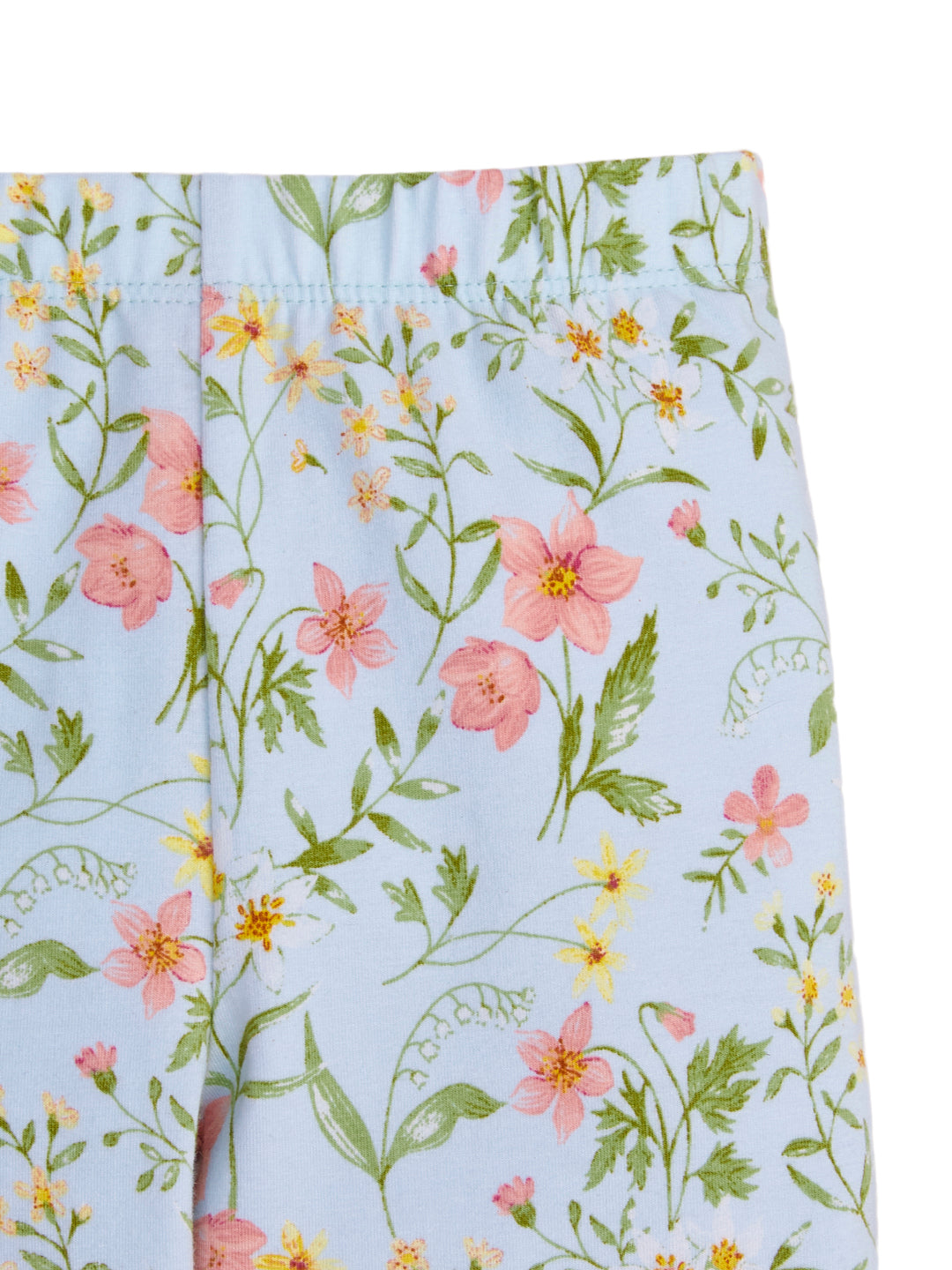 "Girls' Light Green Floral Print Leggings – Soft Cotton Blend"