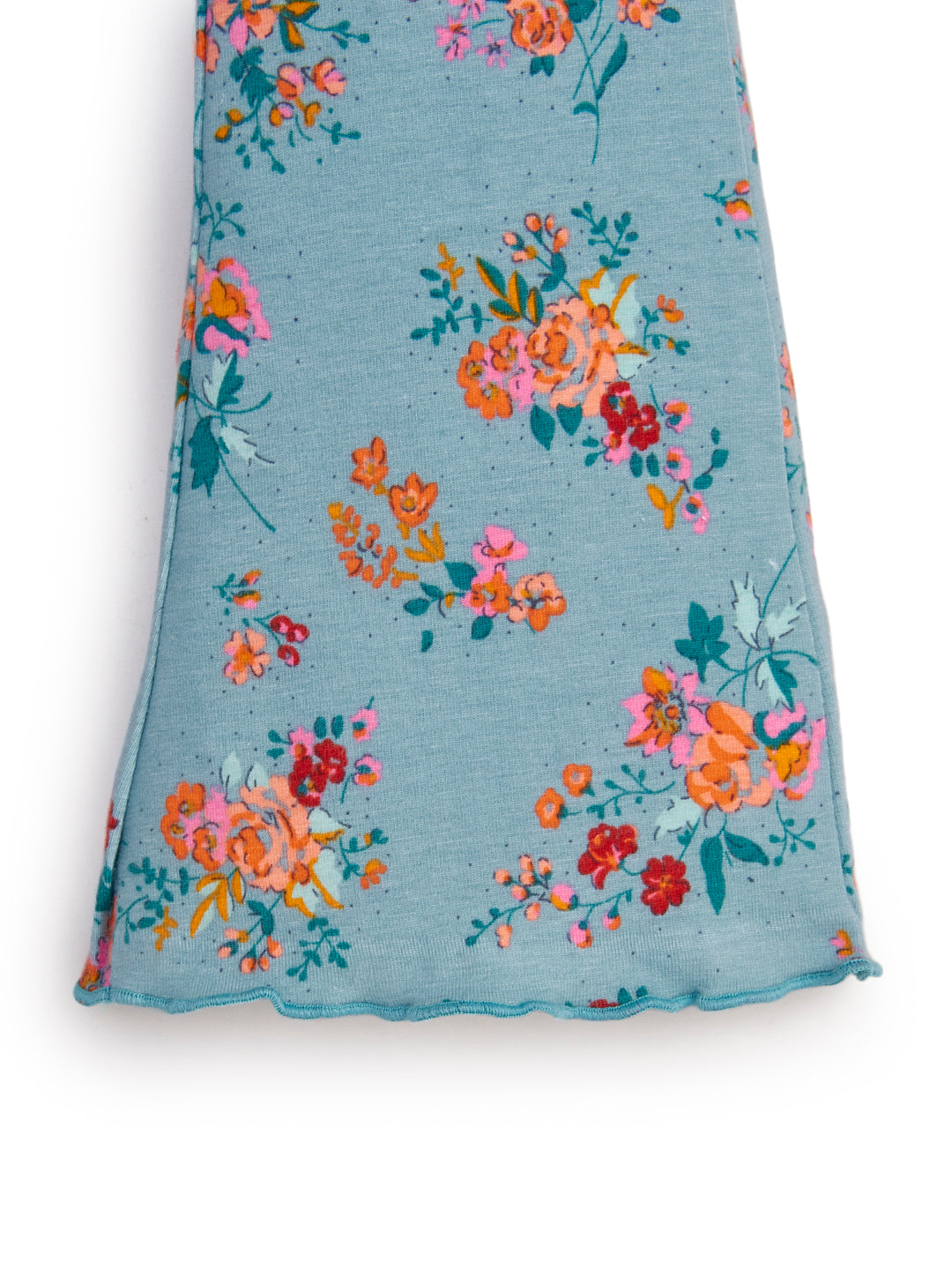"Girls' Floral Flared Leggings – Blue with Multicolor Print"