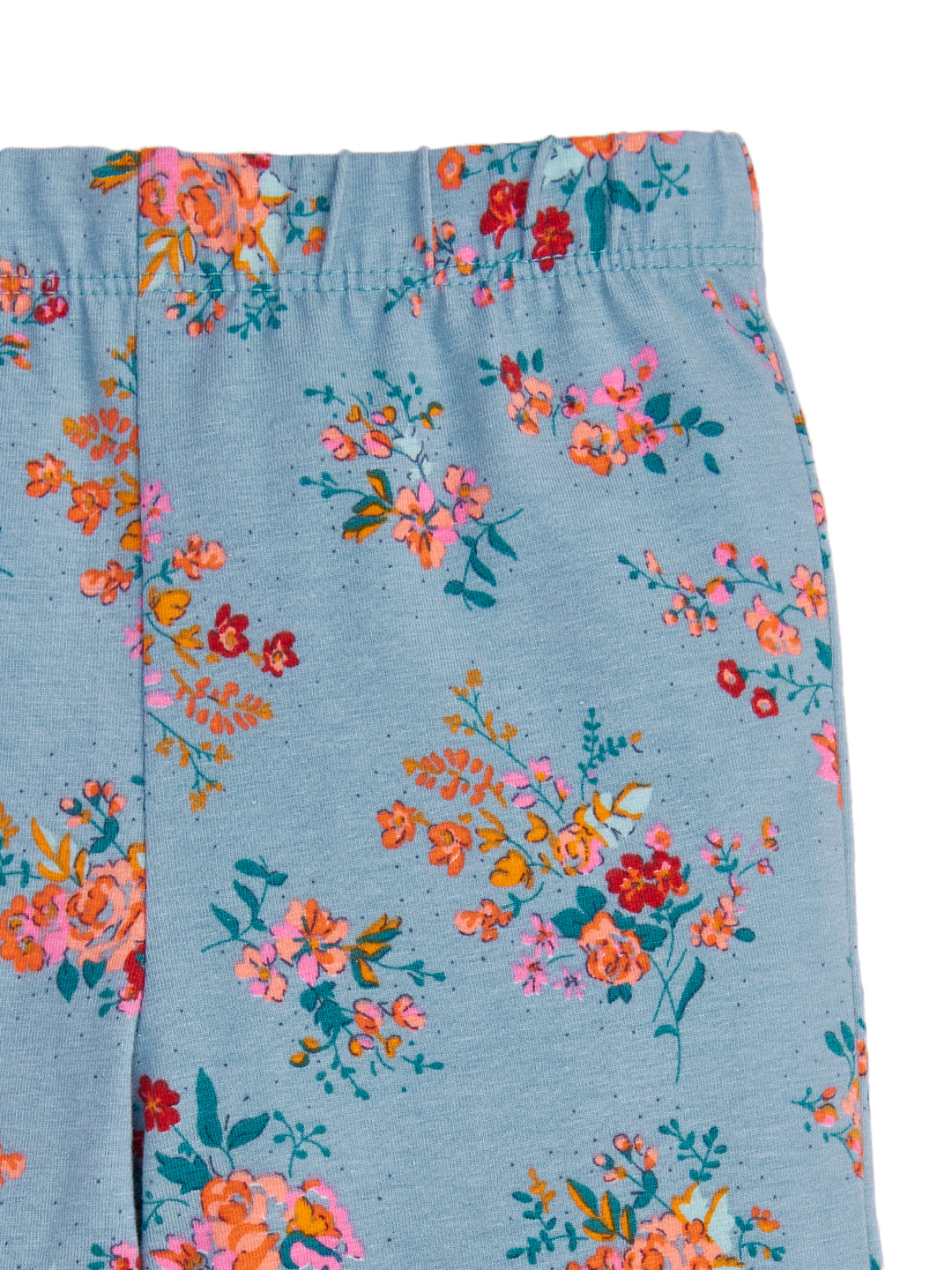 "Girls' Floral Flared Leggings – Blue with Multicolor Print"