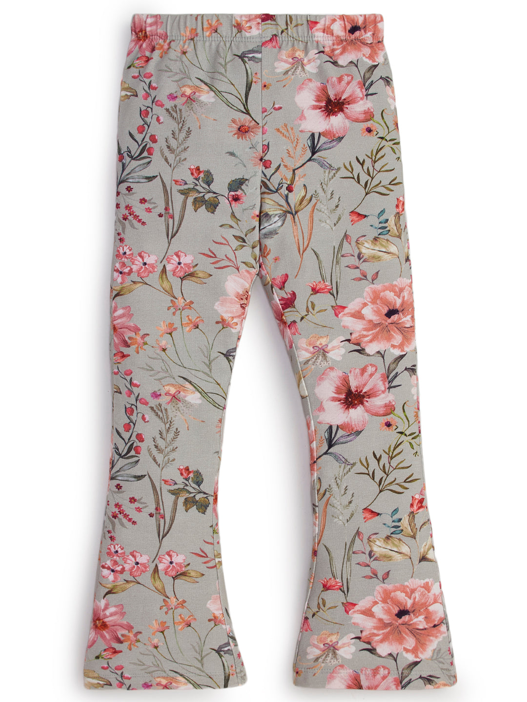 "Girls' Ribbed Cotton Flared Leggings – Multicolor Flower Print"