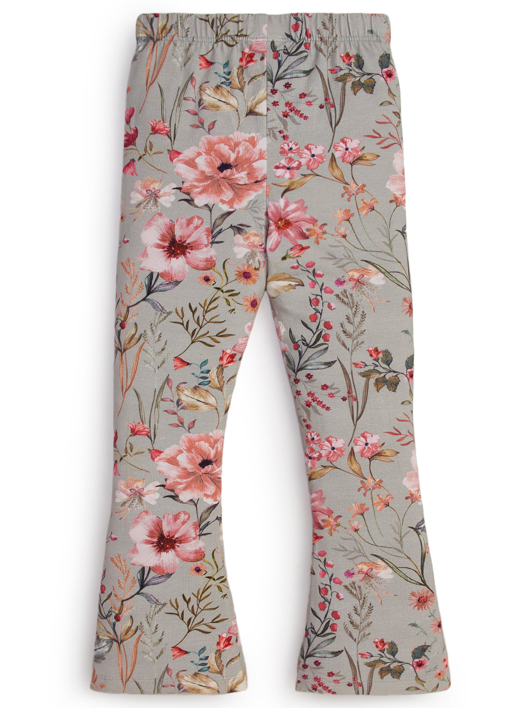 "Girls' Ribbed Cotton Flared Leggings – Multicolor Flower Print"