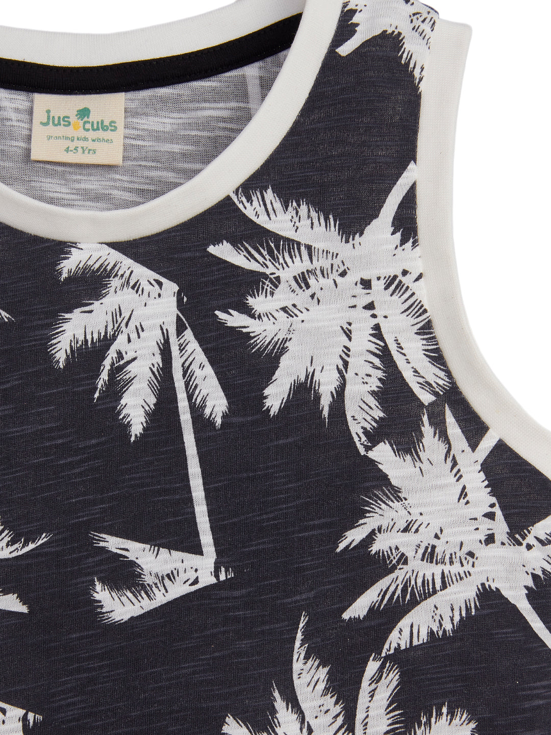 "Boys' Sleeveless Palm Tree Print T-shirt – Black & White"