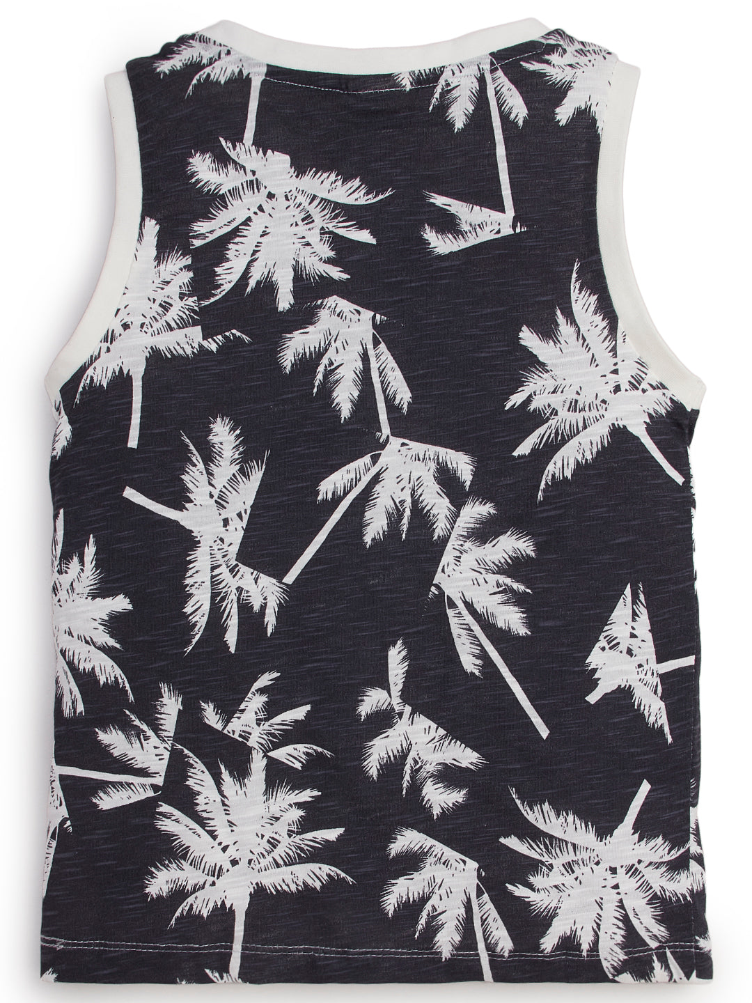 "Boys' Sleeveless Palm Tree Print T-shirt – Black & White"
