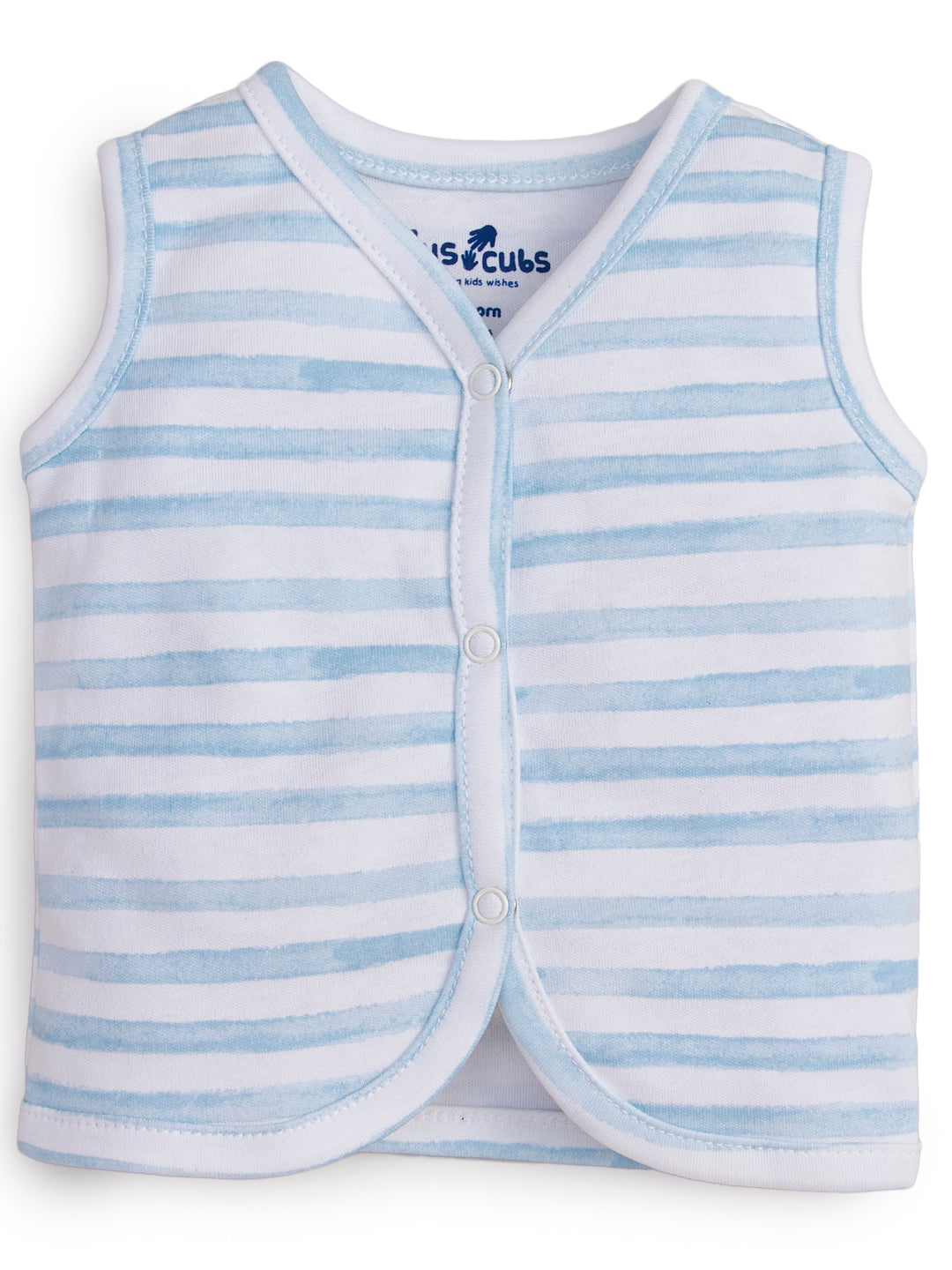 "Baby Boys' Sleeveless Cotton Vest Set – Pack of 3 (Elephant Print, Solid Blue, Striped)"