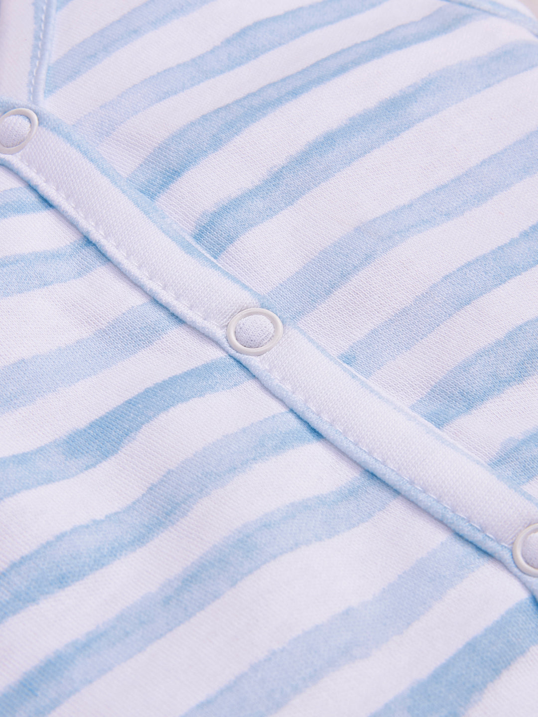 "Baby Boys' Sleeveless Cotton Vest Set – Pack of 3 (Elephant Print, Solid Blue, Striped)"
