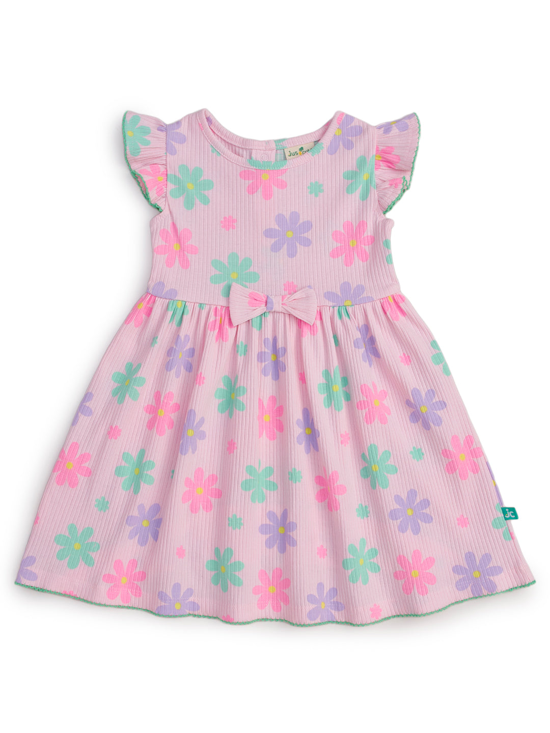 "Baby Girls’ Flutter Sleeve Floral Dress – Pink with Multicolor Daisy ...