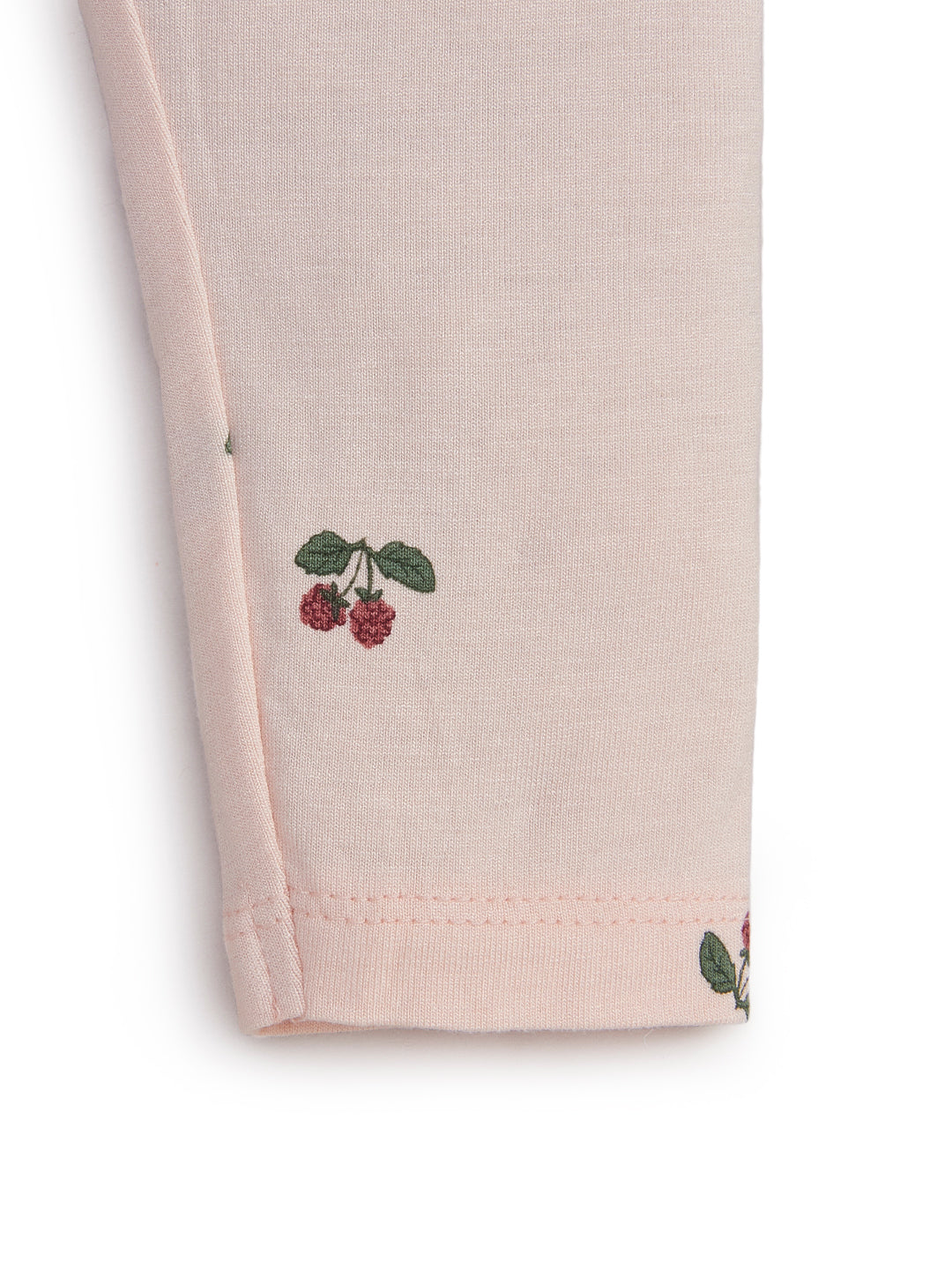 "Girls' Light Pink Cotton Leggings – Cherry Print Design"