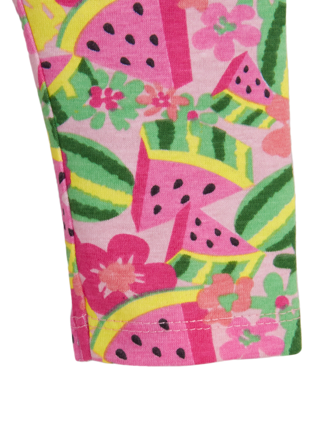 "Girls' Tropical Fruit Print Leggings – Pink & Green"