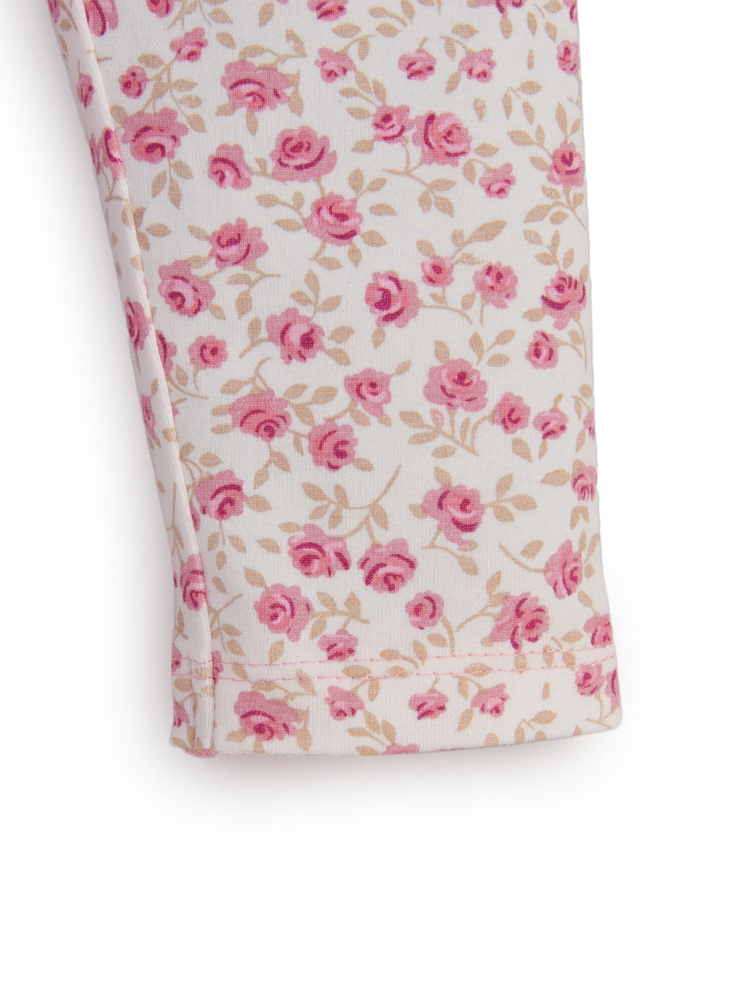 "Girls' Floral Print Cotton Leggings – Pink Rose Pattern"