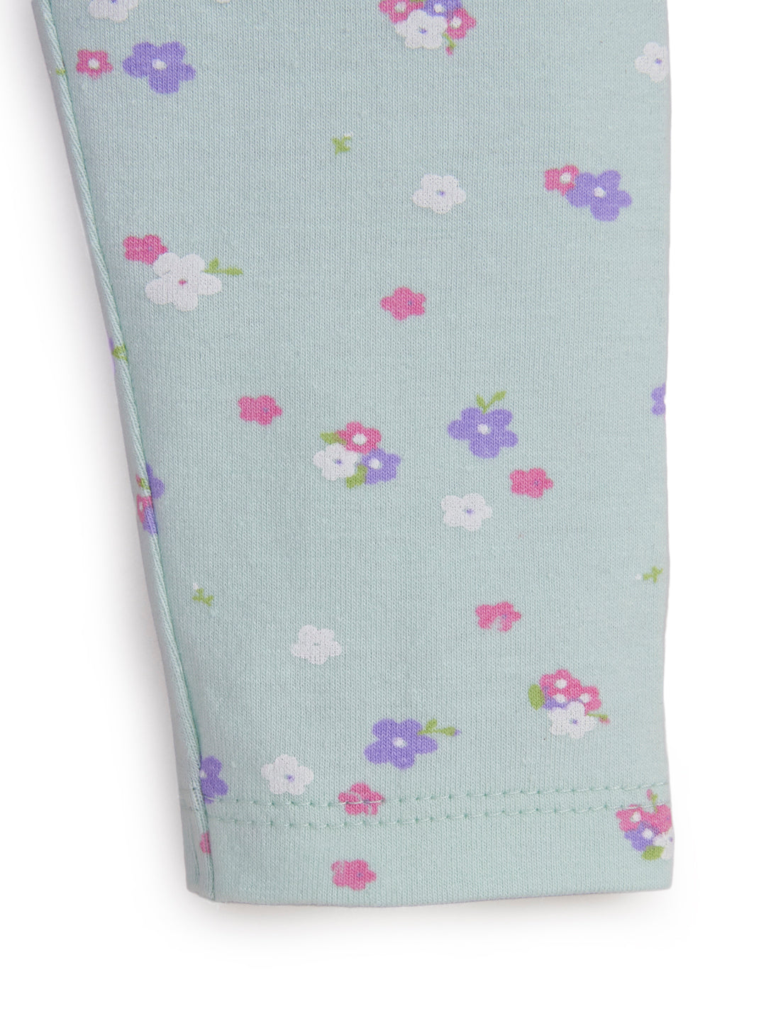 "Girls' Mint Green Leggings with Tiny Floral Print"