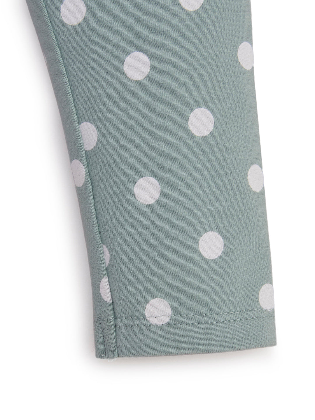 "Girls' Sage Green Leggings with White Polka Dot Print"